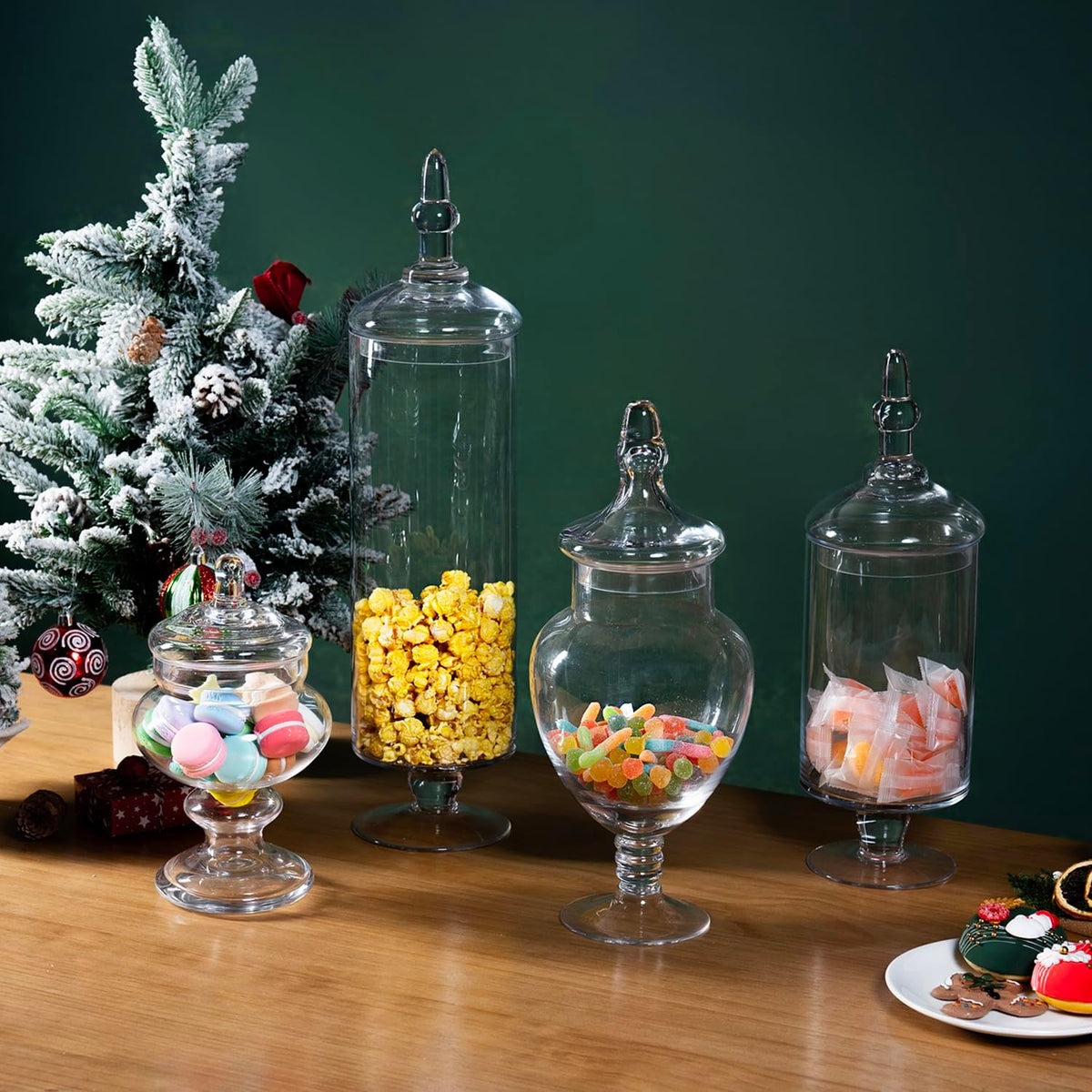 MyGift 4 Piece Set Clear Glass Apothecary Jars with Lids, Bathroom Decor, Candy Buffet, Wedding