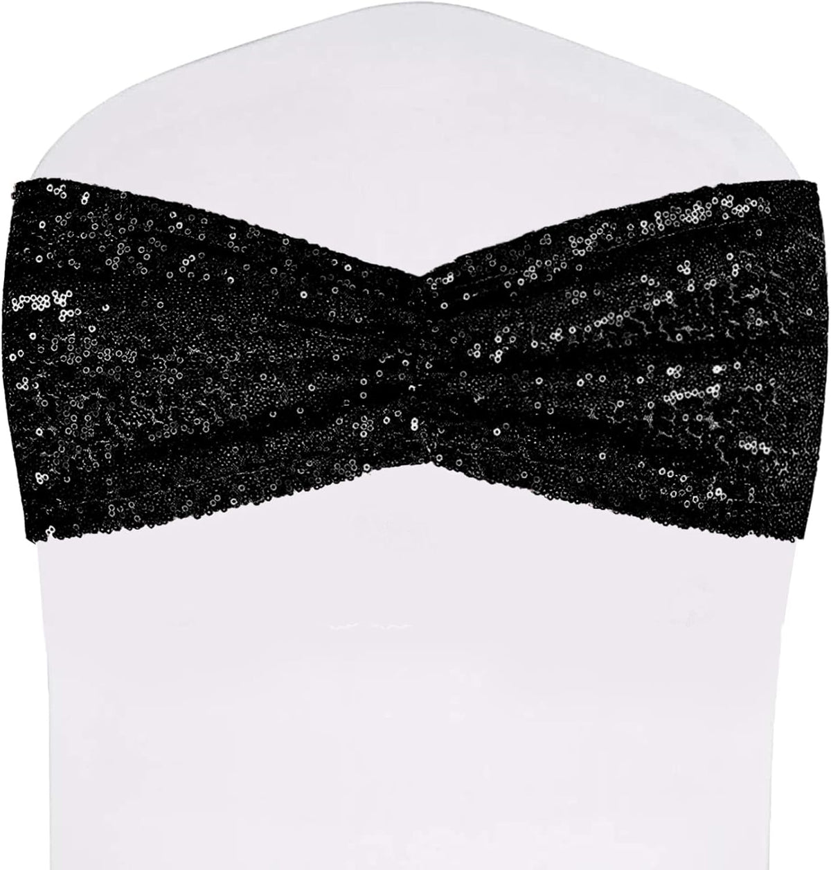 SquarePie Pack of 100 Chair Sashes Sparkly Black Sequin Bands for Wedding Party Banquet Home Decor