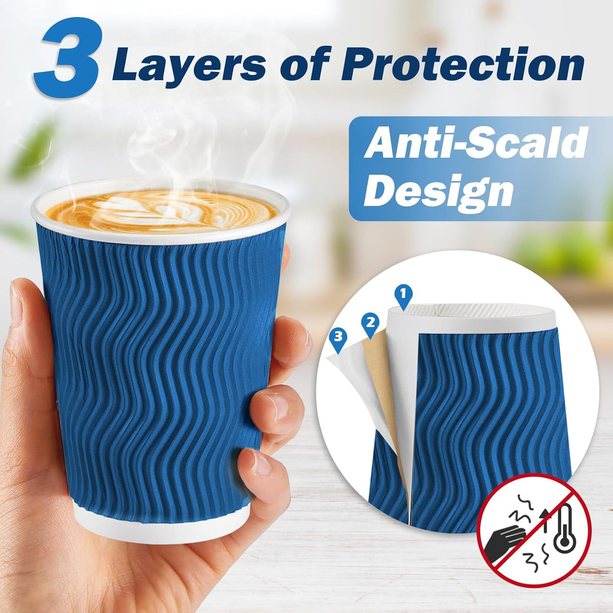 SIUQ 90 Pack 12 oz Disposable Coffee Cups with Lids and Straws, Insulated Ripple Wall To Go Paper