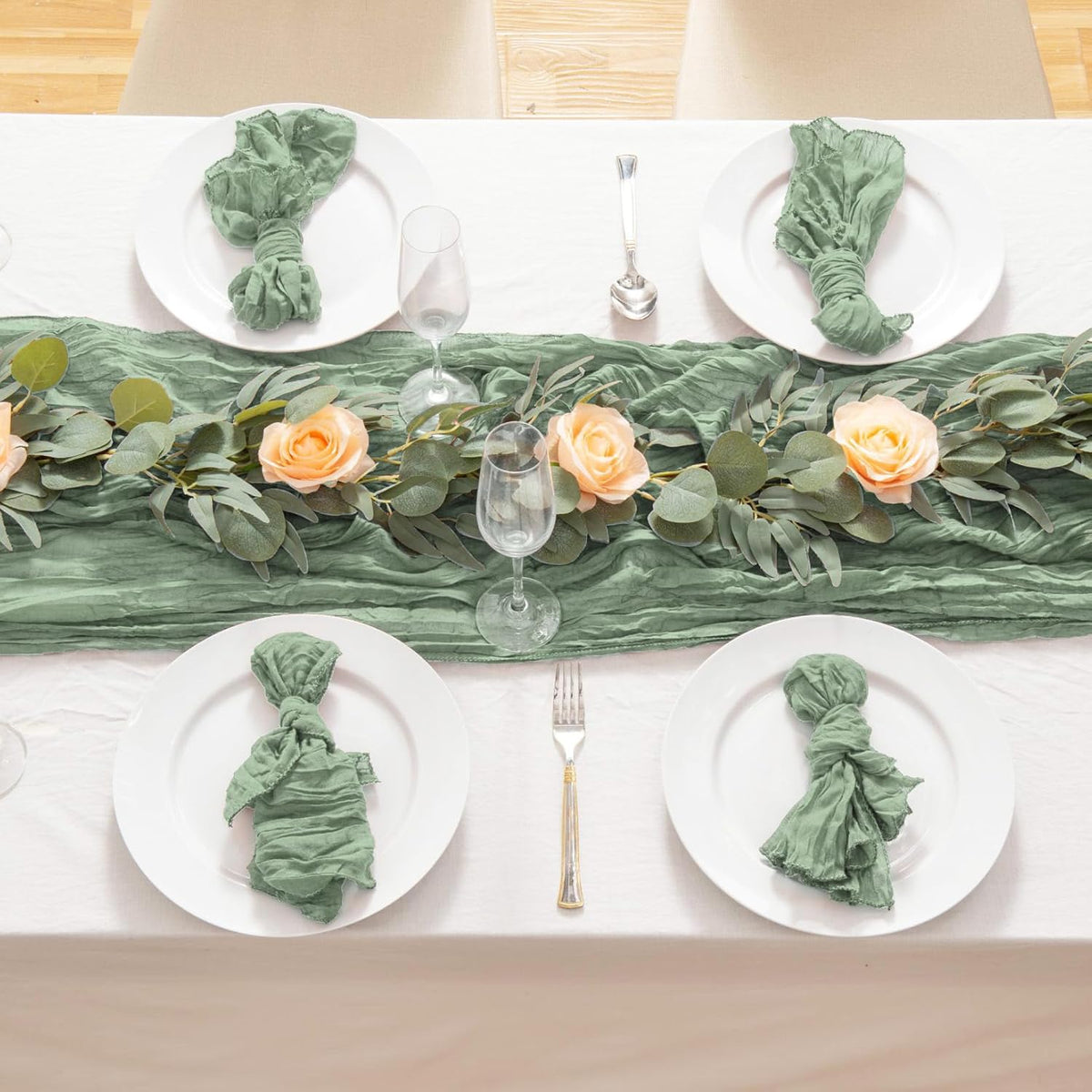 8 Pack 10Ft Sage Green Cheesecloth Table Runner 35x120 inch Boho Gauze Cheese ClothsTable Runners