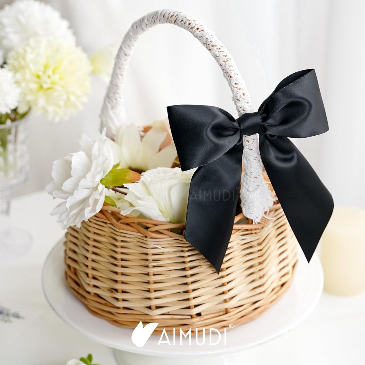 AIMUDI Black Satin Bows 5.5" Bows for Gift Wrapping Satin Twist Tie Bow Premade Ribbon Bow for