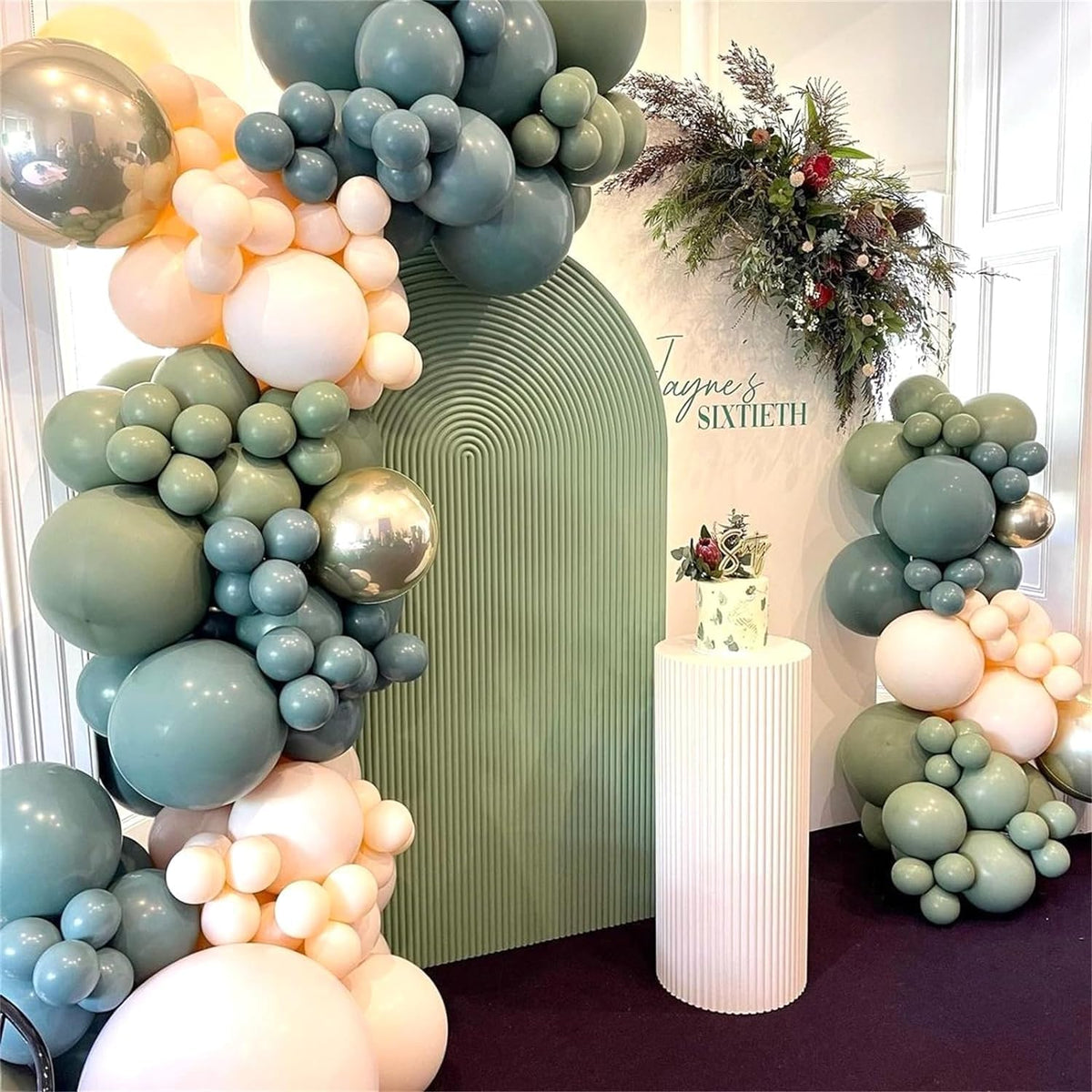 Dusty Blue Sage Green Balloon, 60PCS Pastel Olive Green Slate Blue Beige White Sand Balloon with