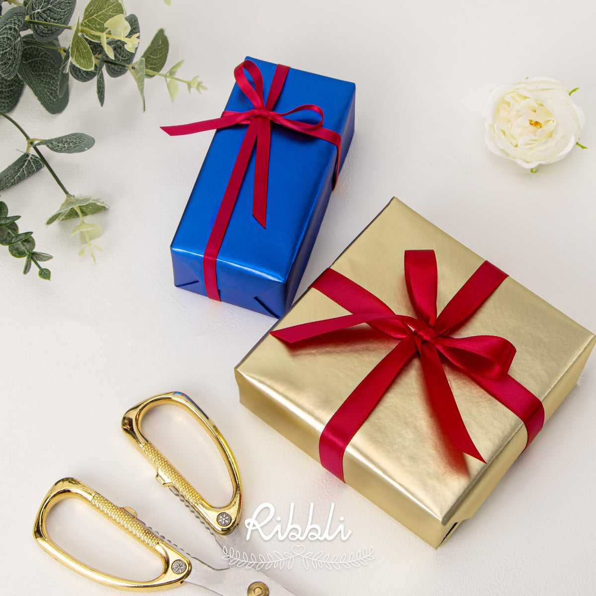 Ribbli Double Faced Red Satin Ribbon,1/4” x Continuous 25 Yards,Use for Bows Bouquet,Gift