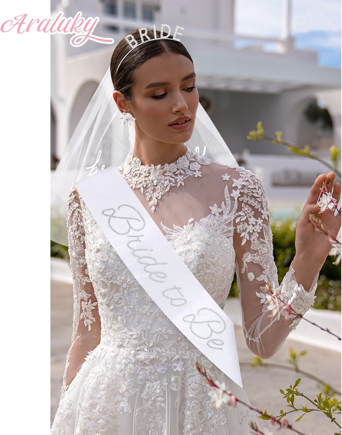 Rhinestone Bride Headband + Bride to Be Sash + Wedding Veil, Bridal Shower Gifts for Bachelorette