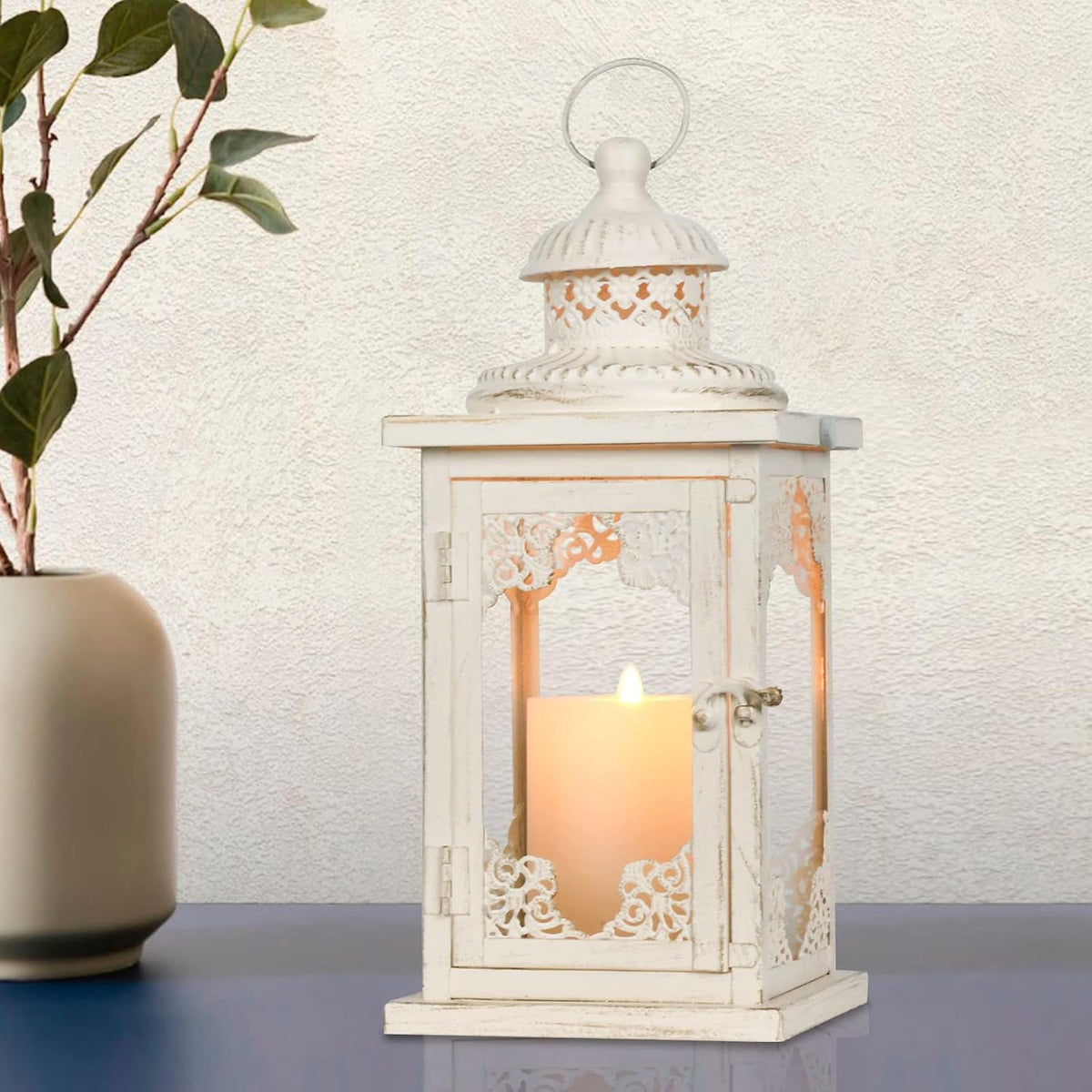 NEEDOMO Large Lanterns Decorative Indoor, 14'' Vintage Outdoor Lanterns with Clear Glass, Metal