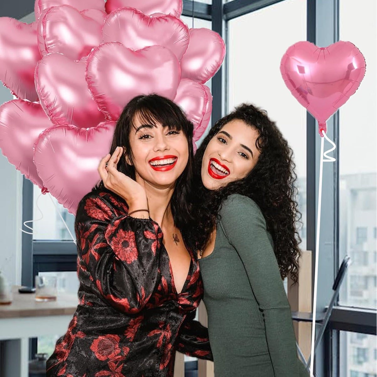 Pink Heart Balloons,18inch Bright Pink Heart Shaped Foil Balloons 12Pcs Helium Mylar Balloon for