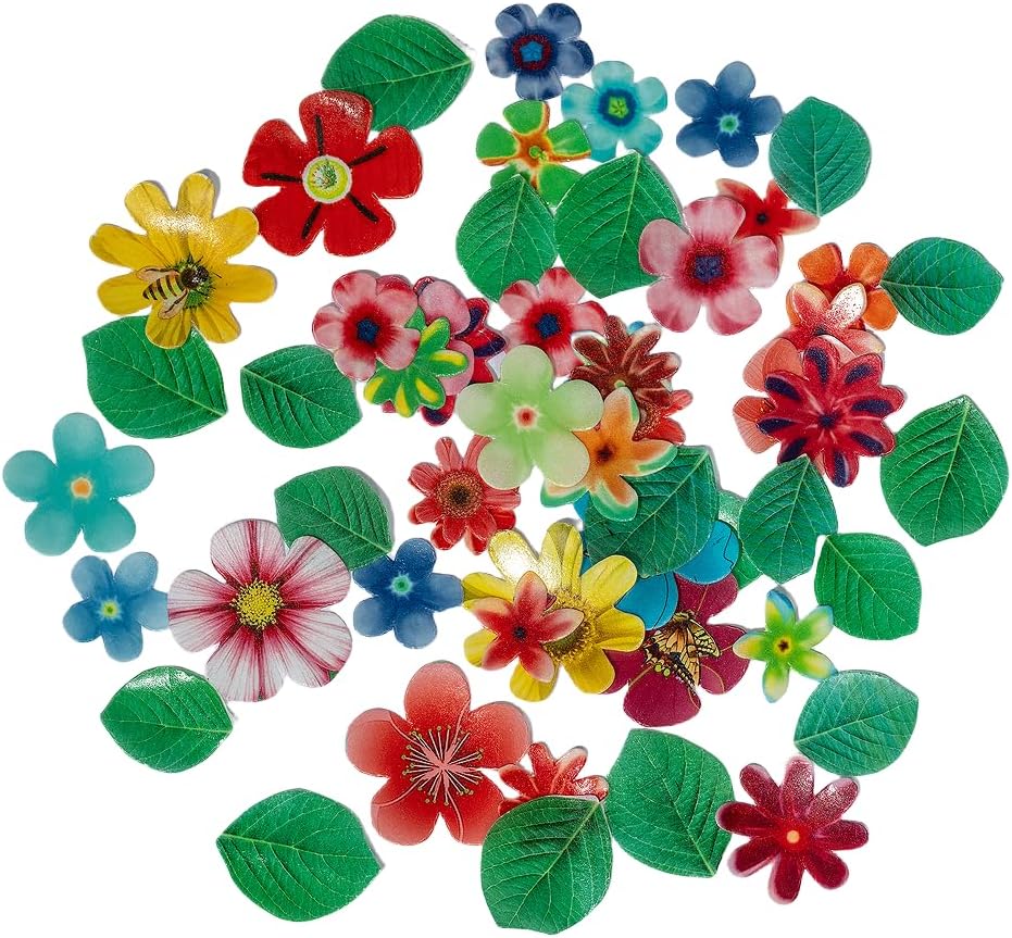 Edible Flowers Edible leaves 55pcs Wafer Paper Cake Cupcake Toppers for Decorating Rice Paper