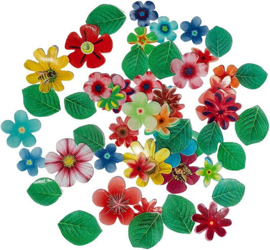 Edible Flowers Edible leaves 55pcs Wafer Paper Cake Cupcake Toppers for Decorating Rice Paper