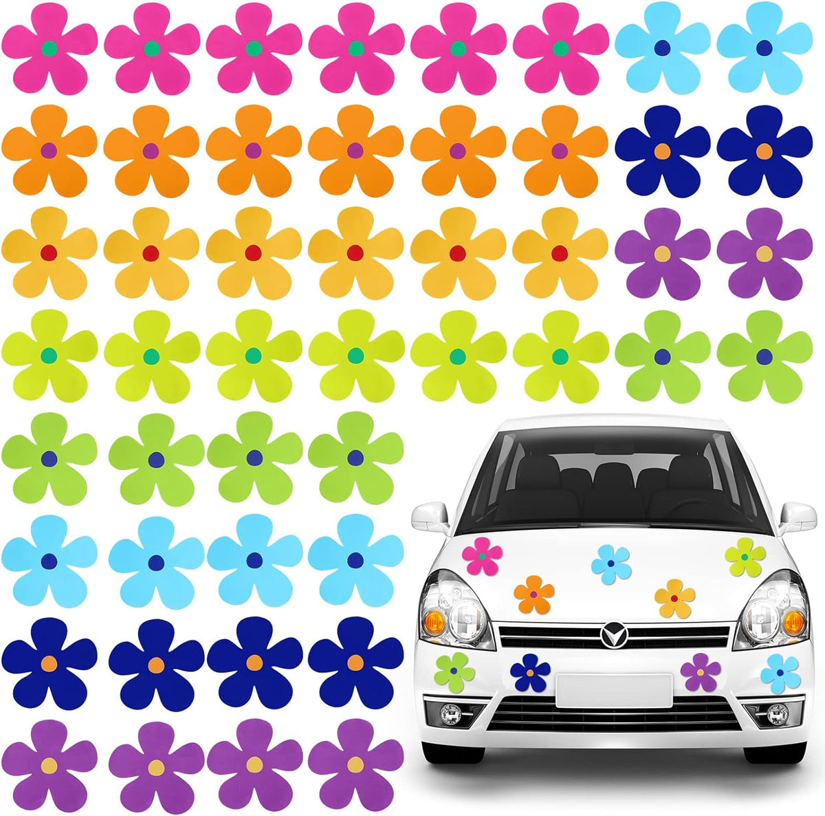 Kingdder 48 Pieces Retro Flower Car Magnets Decorations Refrigerator Decals 60s Multicolor Flower