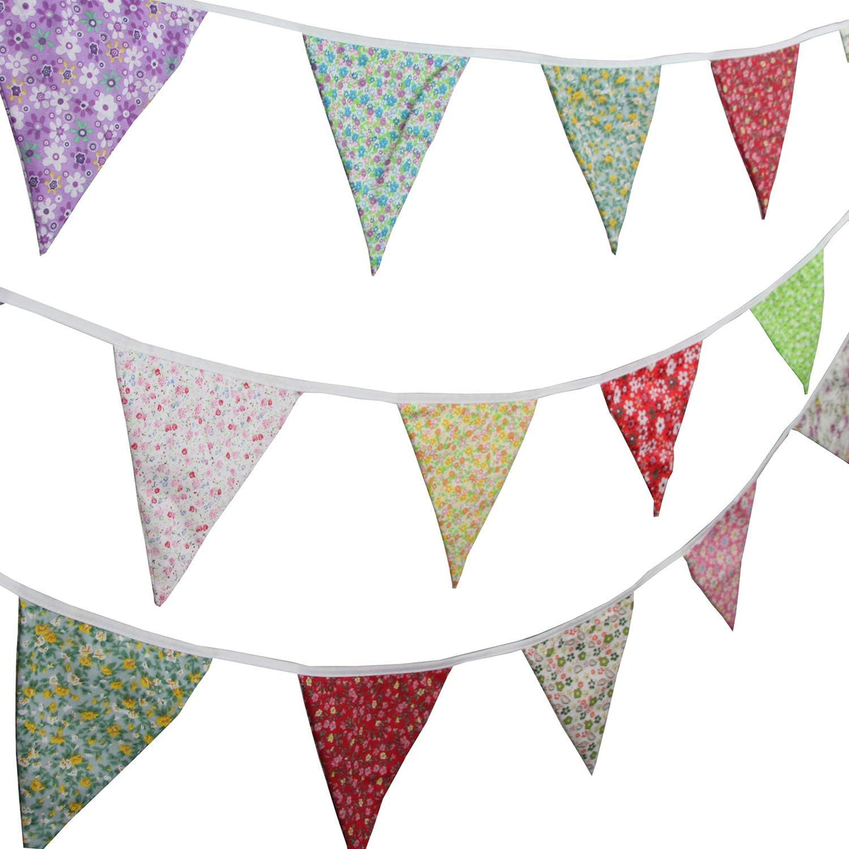 10M/32Ft Triangle Bunting Banner, 36 Pcs Cotton Fabric Flags Pennant Garlands for Birthday Party