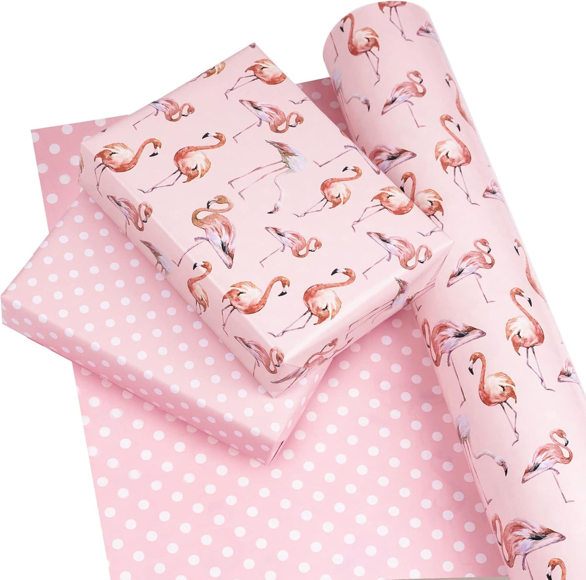 WRAPAHOLIC Reversible Flamingo Wrapping Paper - Mini Roll - 17 Inch X 33 Feet - Pink Flamingo