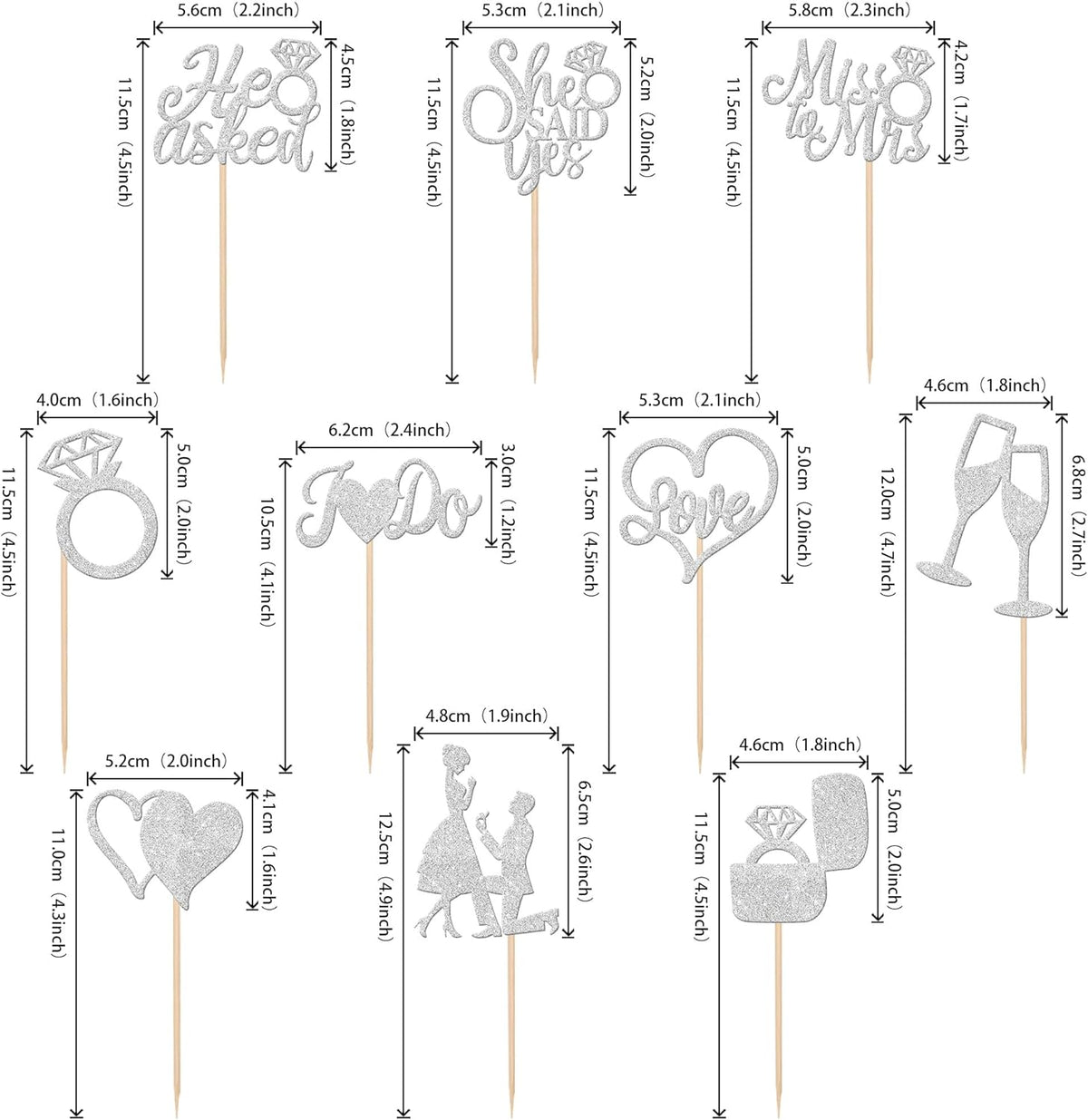 30 PCS He Asked She Said Yes Cupcake Toppers Engagement Cupcake Toppers Miss to Mrs I Do Love Heart