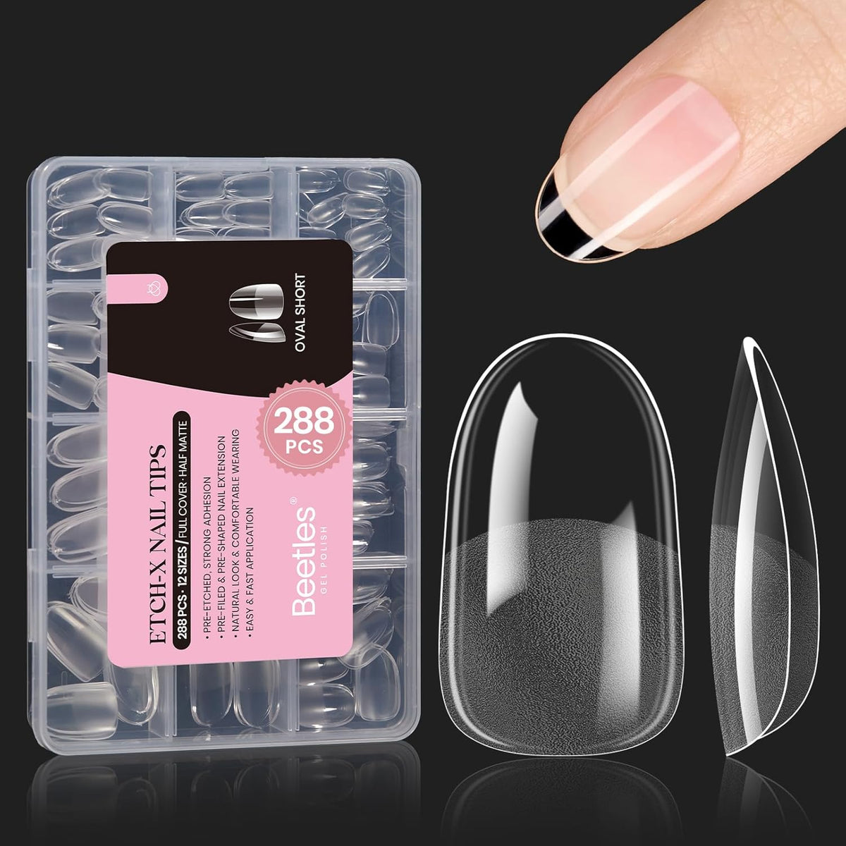 Beetles Gel Nail Tips Short Oval Fake Nails 288Pcs Pre-Shaped Half Matte Press on Nail Tips Full