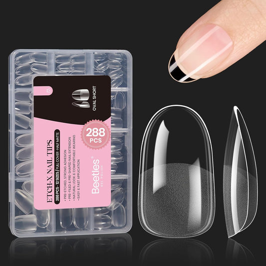 Beetles Gel Nail Tips Short Oval Fake Nails 288Pcs Pre-Shaped Half Matte Press on Nail Tips Full