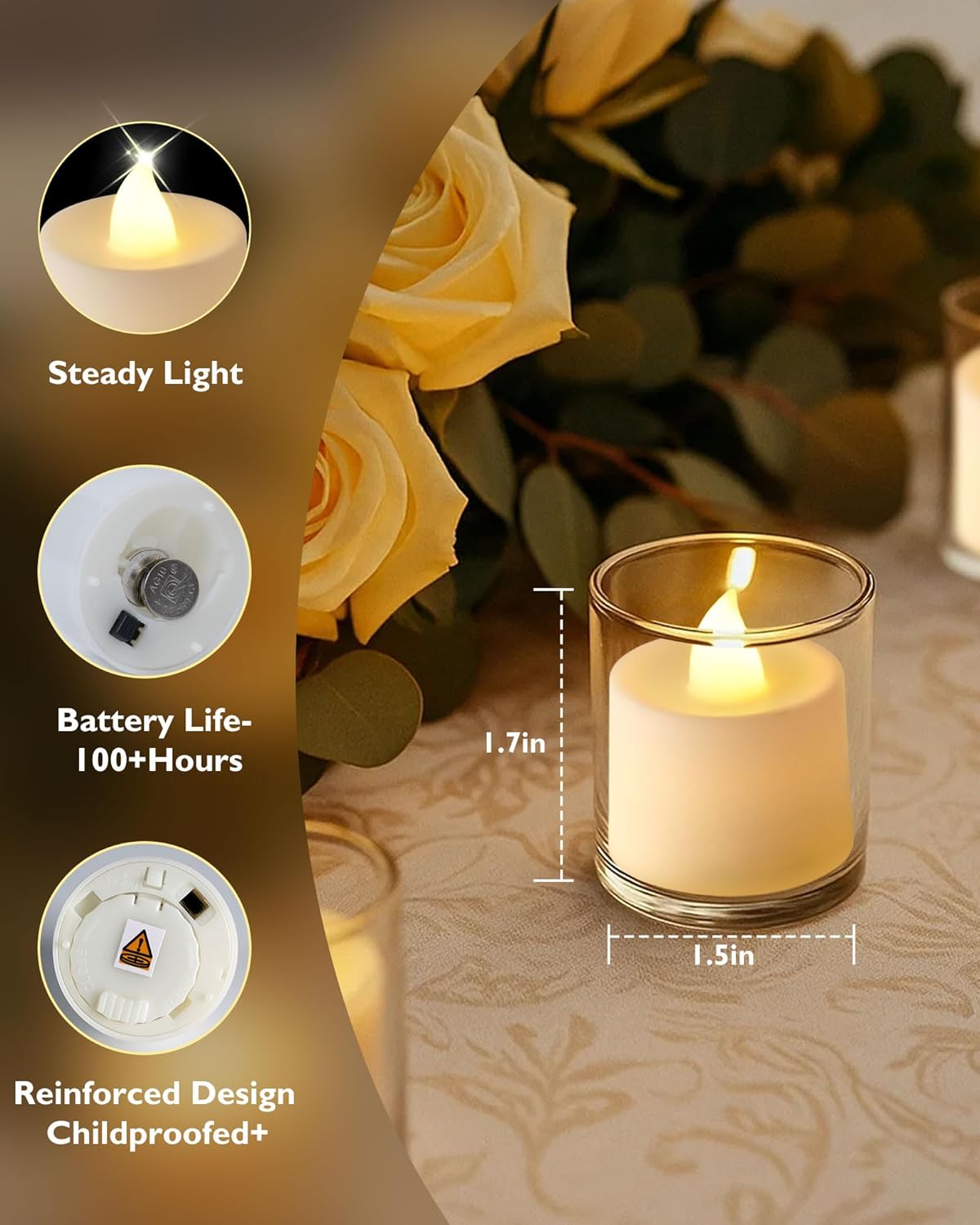 Amagic 24 Pack LED Tea Lights, Flameless Votive Candles, Lasting Electric Fake Small Candles
