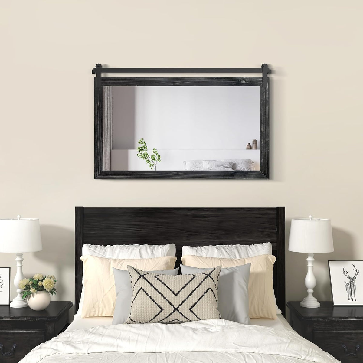 COGOOD Farmhouse Bathroom Mirror - 45 x 30 Large Rectangle Barn Door Mirror for Vanity, Bedroom