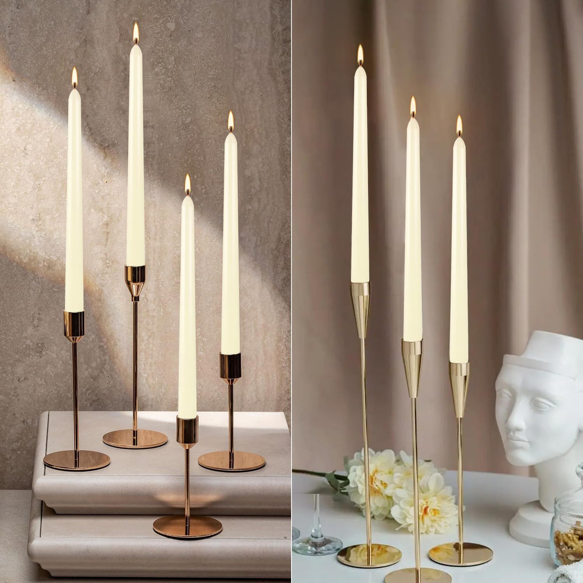 36 Pack Ivory White Taper Candles, 7-8 Hours Burn Time, Unscented, Smokeless and Dripless, 0.8 x 10