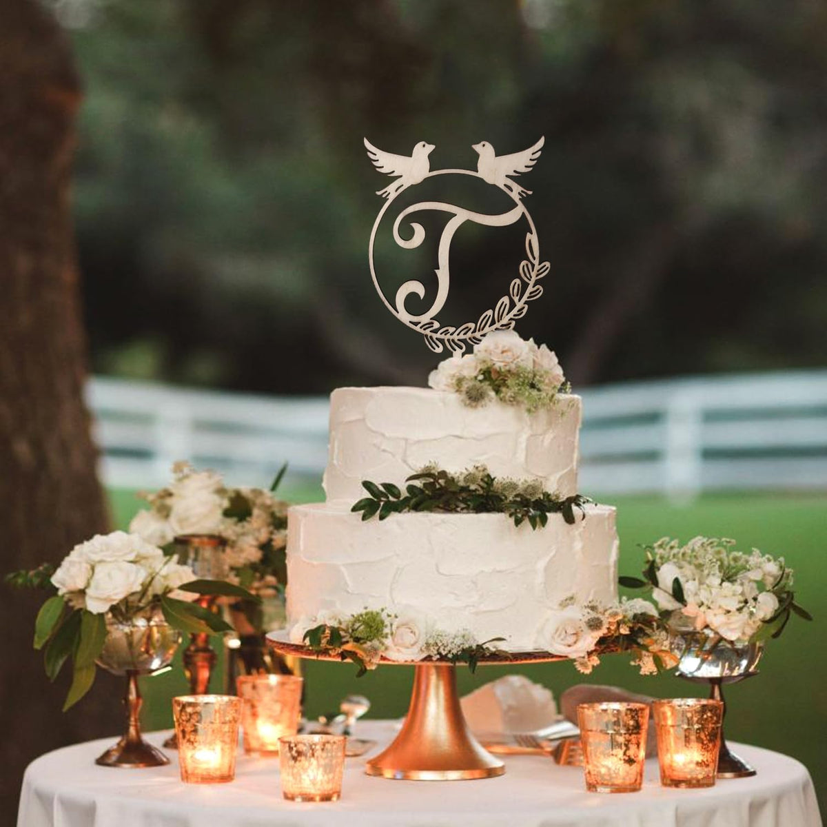 LINGTEER Personalized Inital Letter T Wood Cake Topper Perfect for Birthday Rustic Wedding