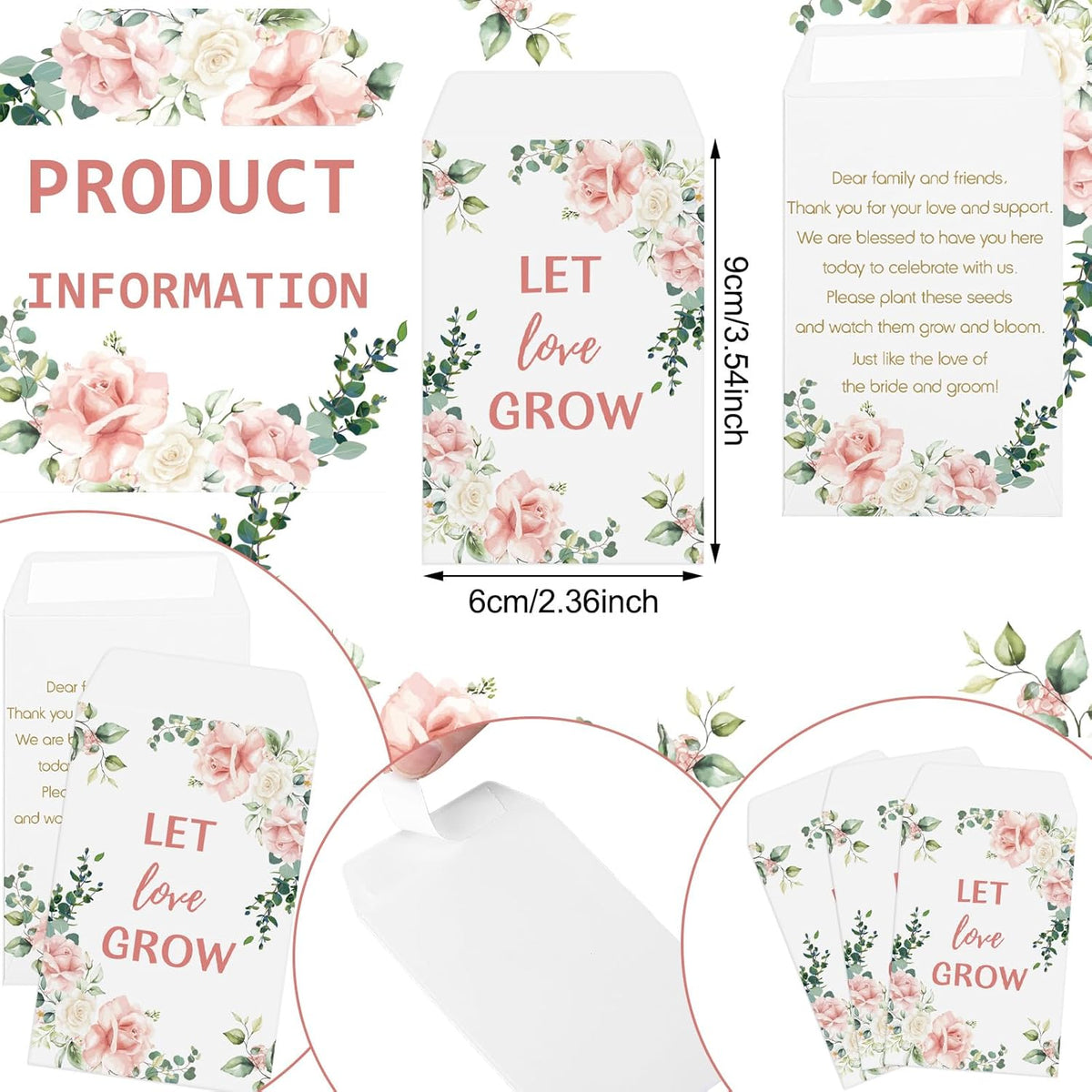 Ctosree 50 Sets Let Love Grow Wedding Favors for Guests Self Adhesive Seed Packets (Seed Not