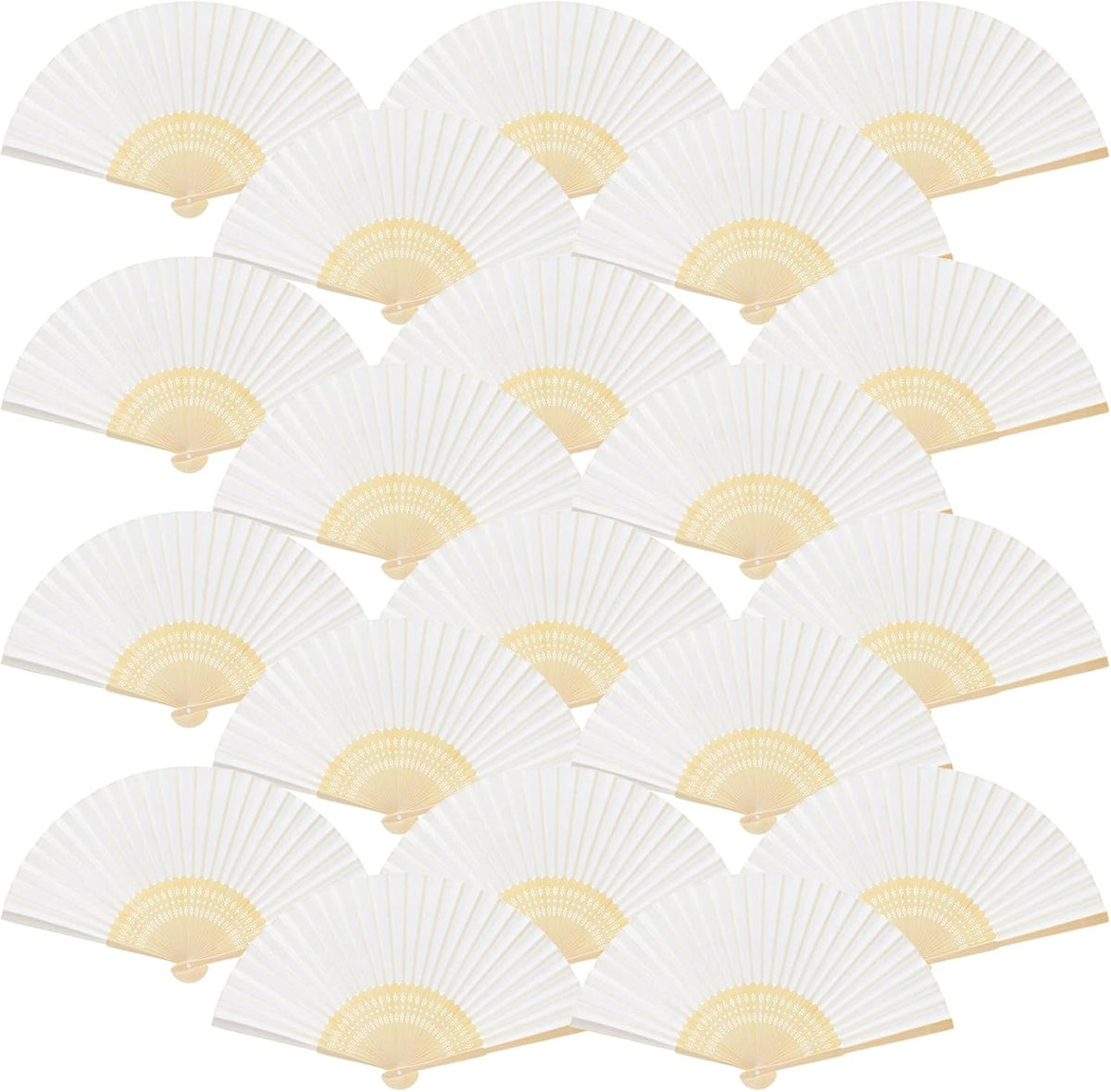 FEPITO 55 Pieces White Handheld Paper Fan Paper Folding Fans with Bamboos for Wedding Gift, Party