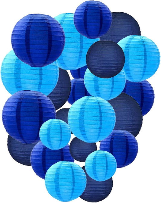 Blue Paper Lanterns Decorative, Chinese/Japanese Hanging Round Paper Lanterns Decorations for