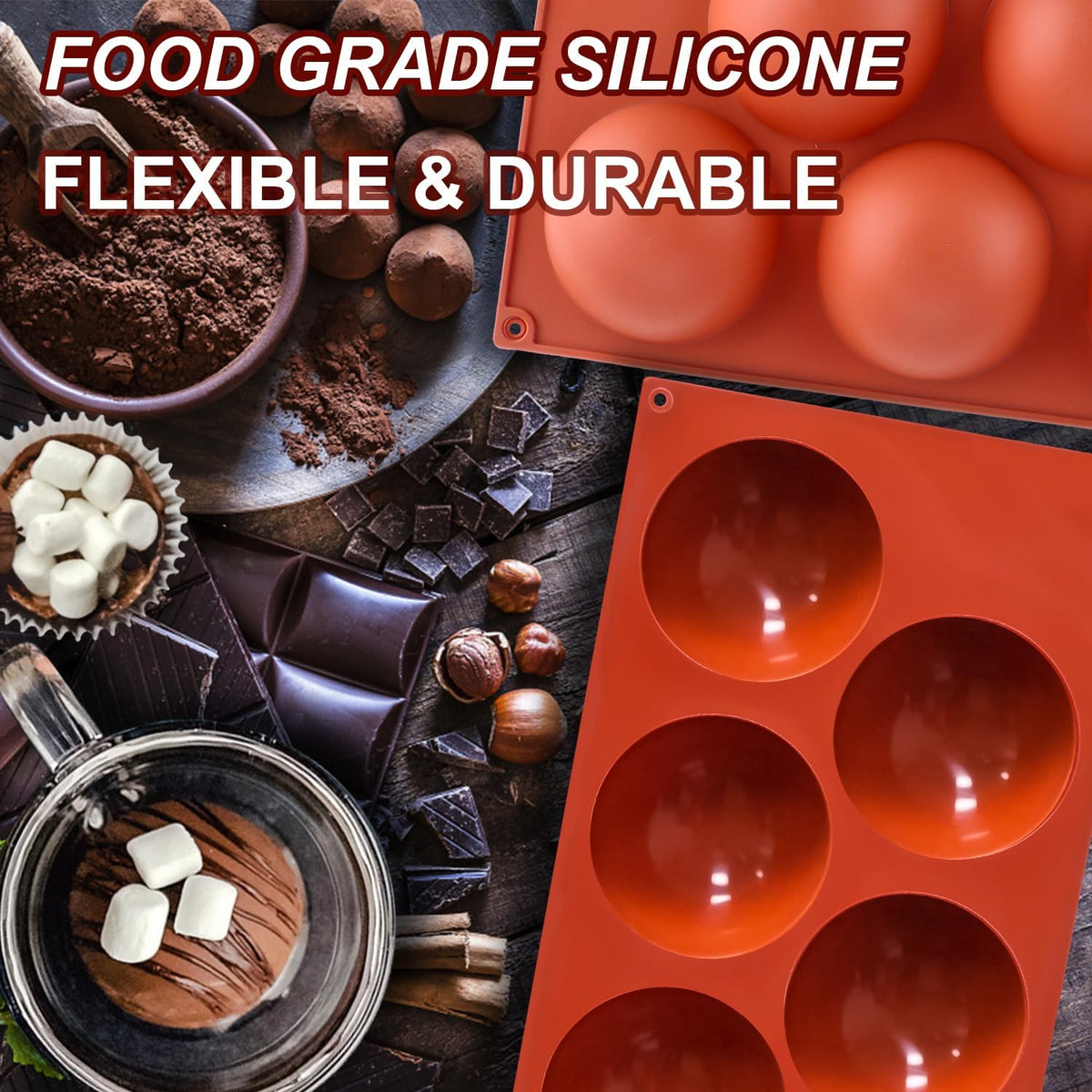3 Pack Extra Large 5-Cavity Semi Sphere Silicone Molds, Half Sphere Baking Mold Non-Stick for