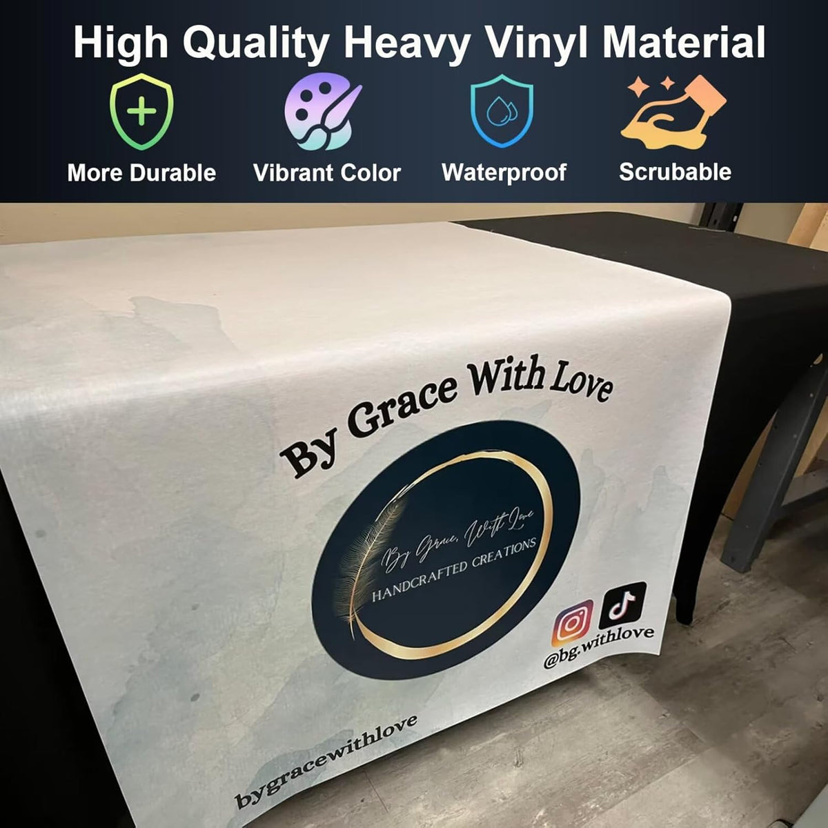 Made in USA - Custom Table Runner with Business Logo 12"x72" to 36"x72", Personalized Table Banner