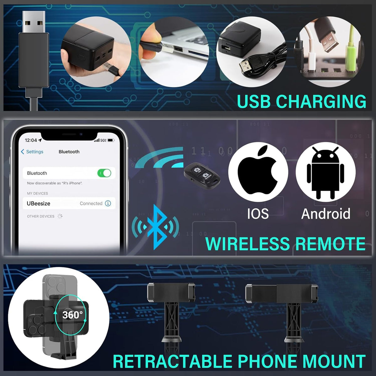 UBeesize 14'' Foldable Ring Light with 62'' Tripod Stand and Phone Holder, LED Selfie RingLight for