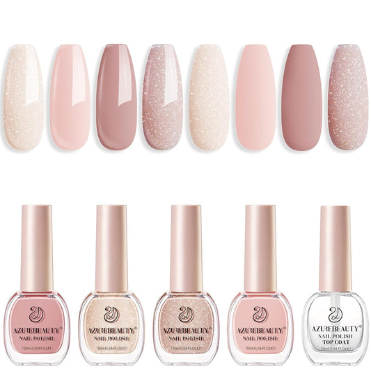 AZUREBEAUTY Nail Polish Set, 4 Colors Nude SKin Glitter Pearl Long Lasting All Season Quick Dry
