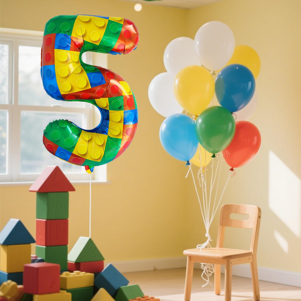 32 Inch Stackable Block Number Balloon – Colorful Brick Building Themed Big Helium Digits for Kids