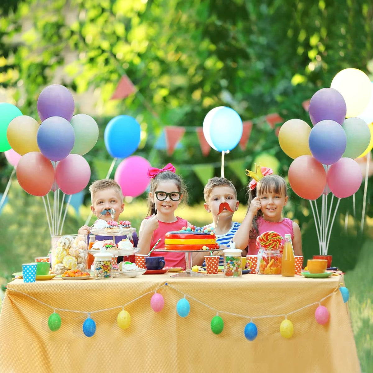 4 Sets of Table Balloon Stand Kit, 1 Roll of Glue and 5 Flower Clips for Birthday, Celebration and