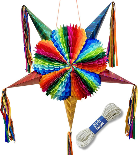 Mexican Piñata – 32-Inch Dopamine Brights Large Pinata, Folded, 25-ft Rope