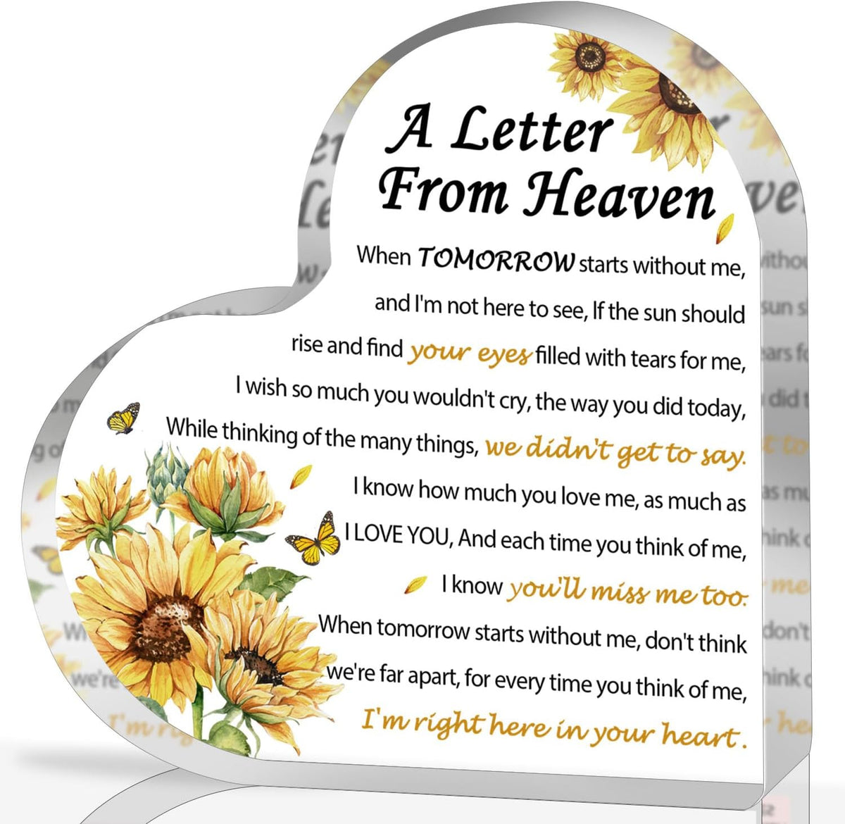 Sympathy Gifts - A Letter from Heaven- Memorial Gift for Loss of Mother Father Husband Son, Acrylic