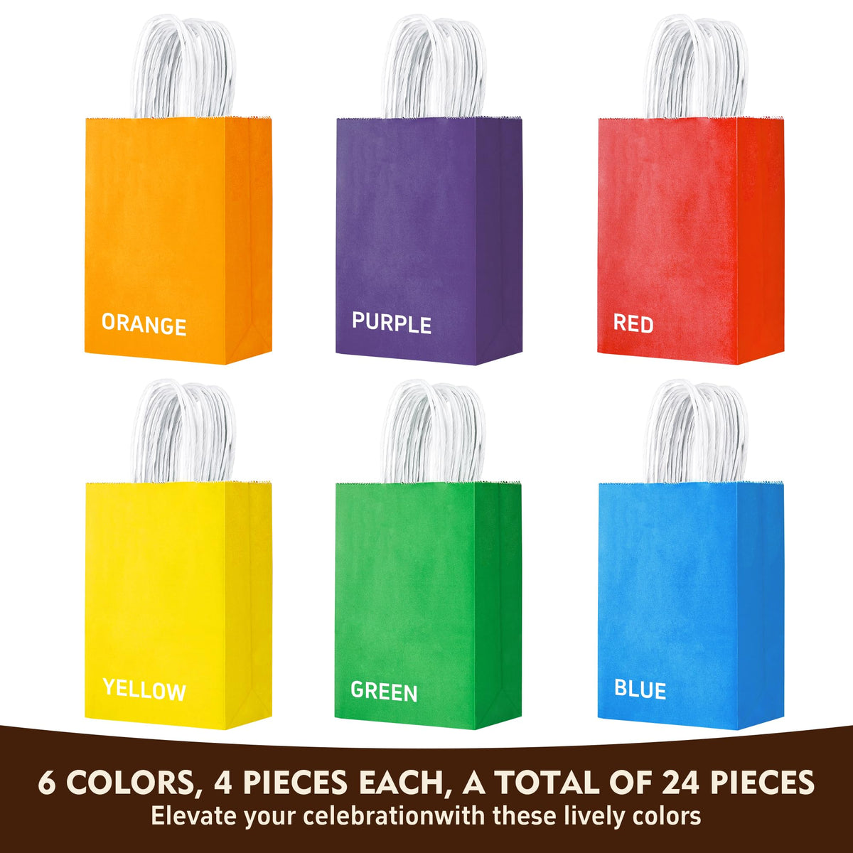 YEEHAW 24 Pack Small Gift Bags 5.8"×3.2"×8.25" Kraft Paper Bags with Handles, Party Favor Bags Bulk