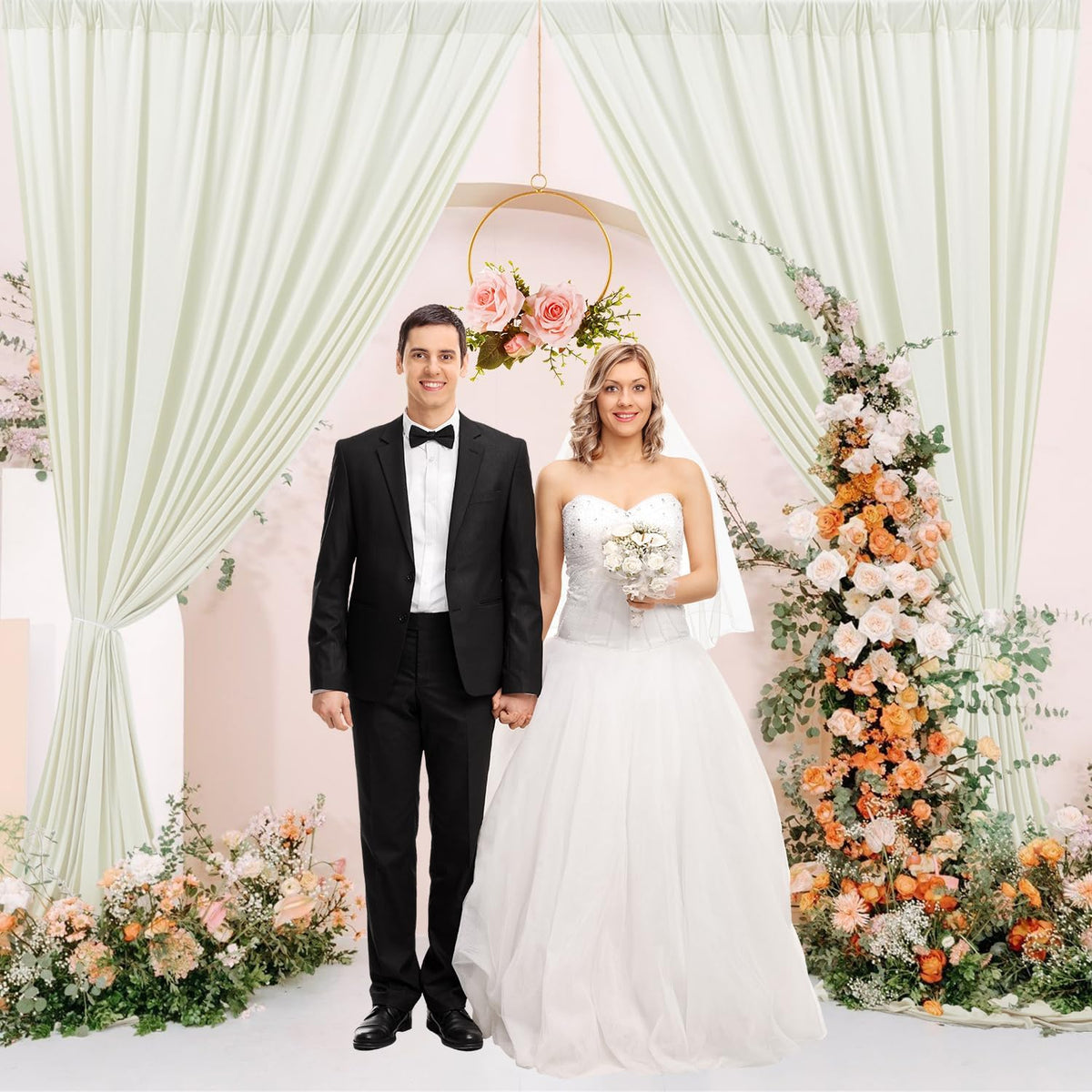 10 ft x 10 ft Wrinkle Free Ivory Backdrop Curtain for Wedding Parties, Polyester Ivory Photo