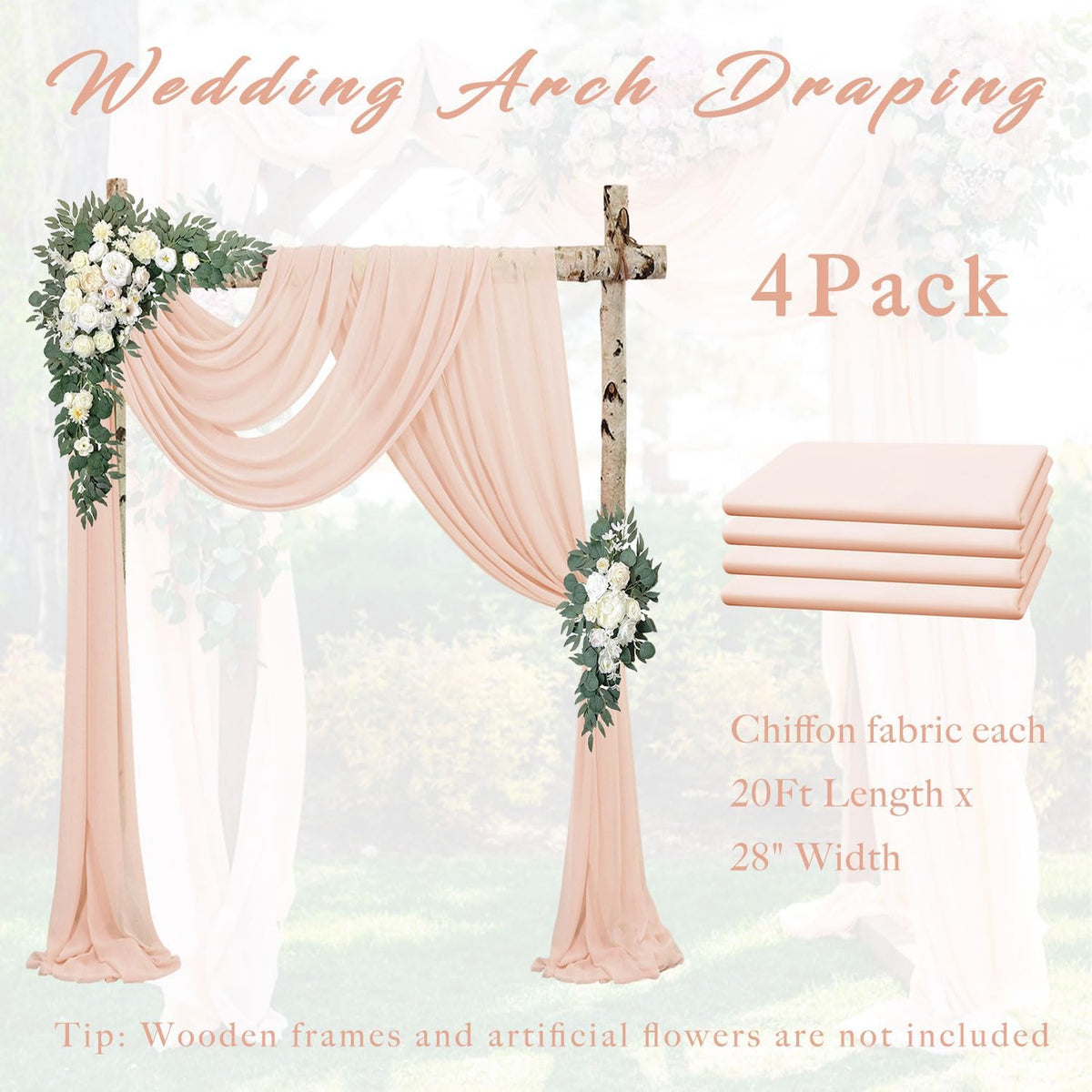 4 Panels 20Ft Length x 28" Width Light Peach Wedding Arch Draping Fabric Arch Drapes Chiffon Fabric