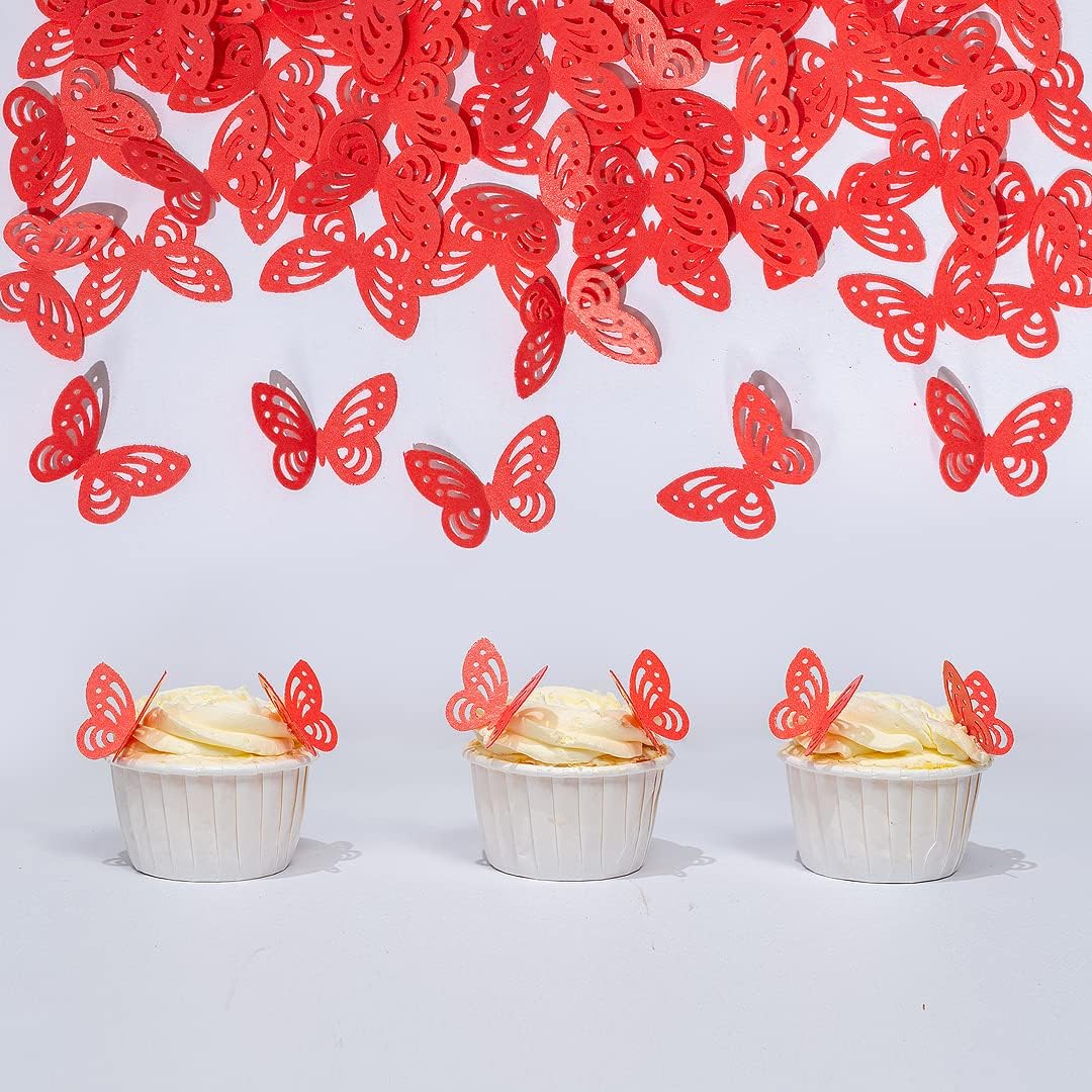 Red Edible butterflies Wafer Paper Cake Cupcake for Decorating Rice Paper Flower Food Decorations