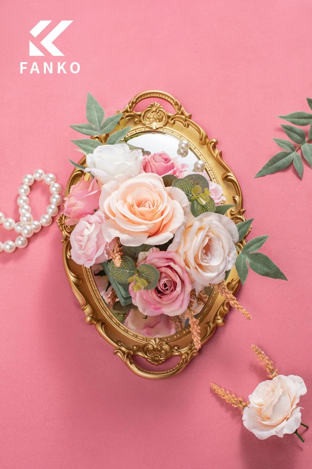 FANKO Rose Artificial Flowers Combo for DIY, Fake Pink Rose Artificial Silk Flowers with Greenery