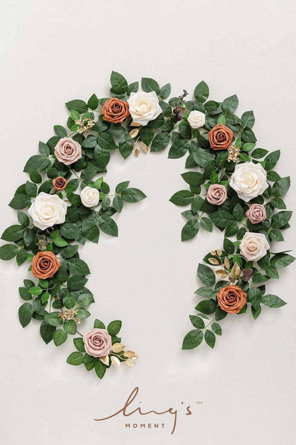 Ling's moment 5FT Artificial Flower Garland Rust Rose Leaves Floral Garland Ivory Arch Flowers Vine