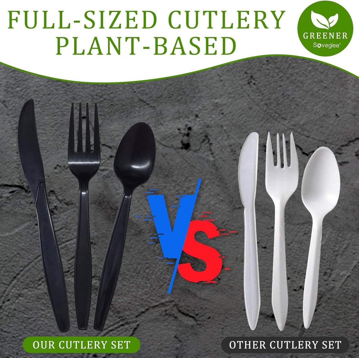 Black Compostable Silverware, 300 Count Compostable Utensils, Plastic 120 Forks 120 Spoons 60