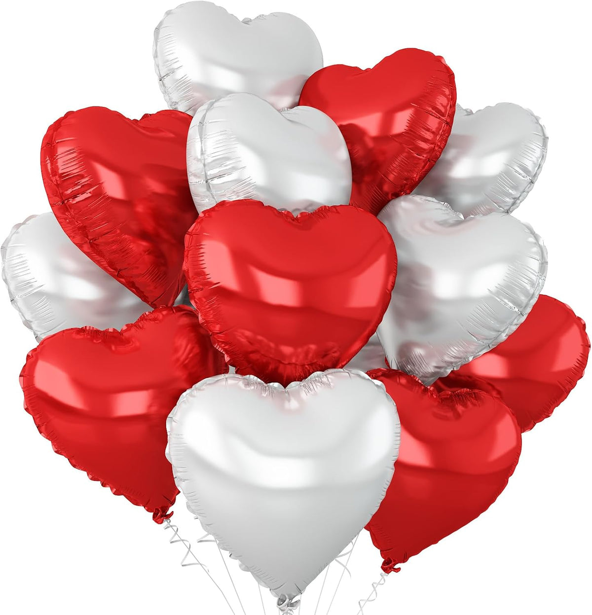Red Silver Heart Balloons,12Pcs 18Inch Silver Red Heart Shaped Foil Helium Foil Balloons for Baby