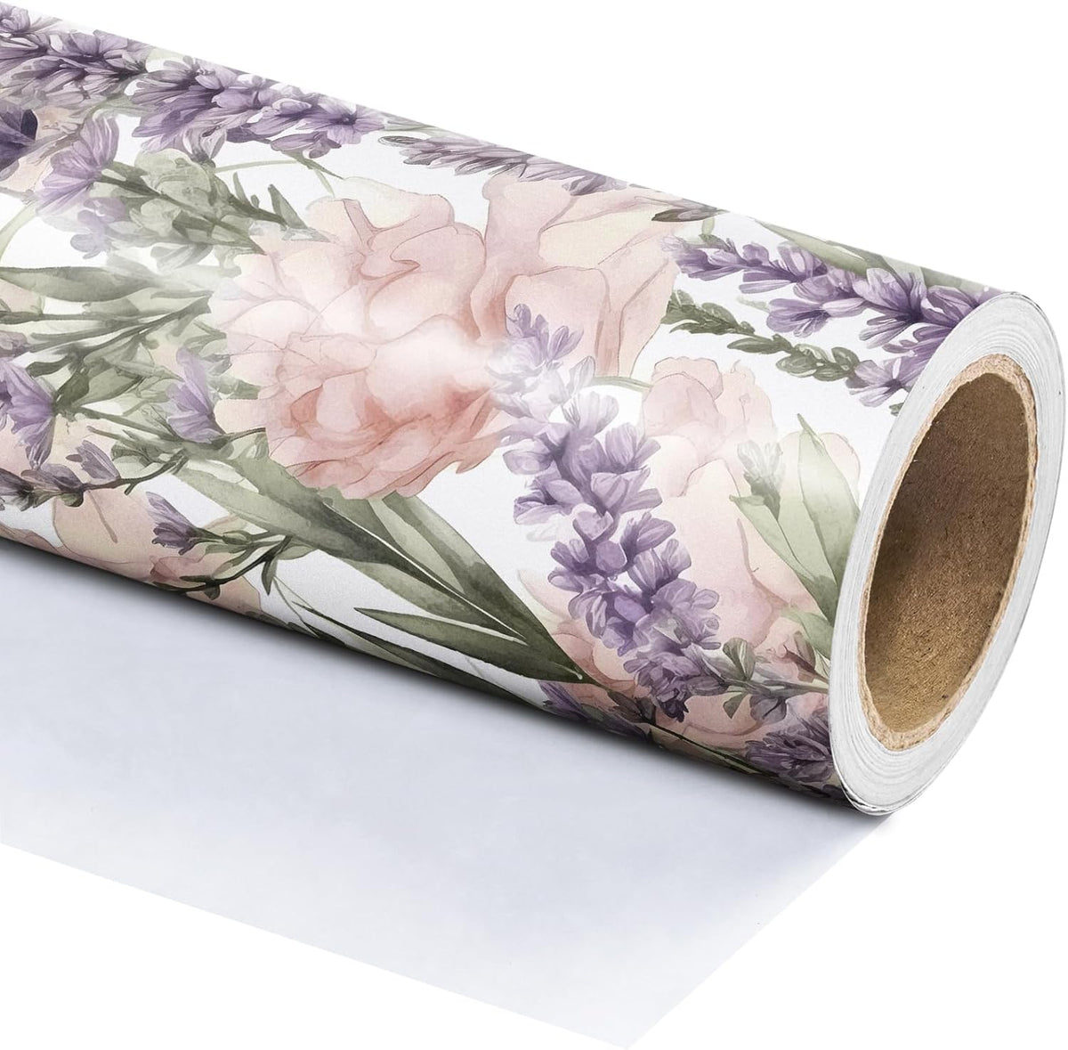 WRAPAHOLIC Floral Wrapping Paper Roll - Mini Roll - 17 Inch x 9.8 Feet - Lavender Flower Wrapping