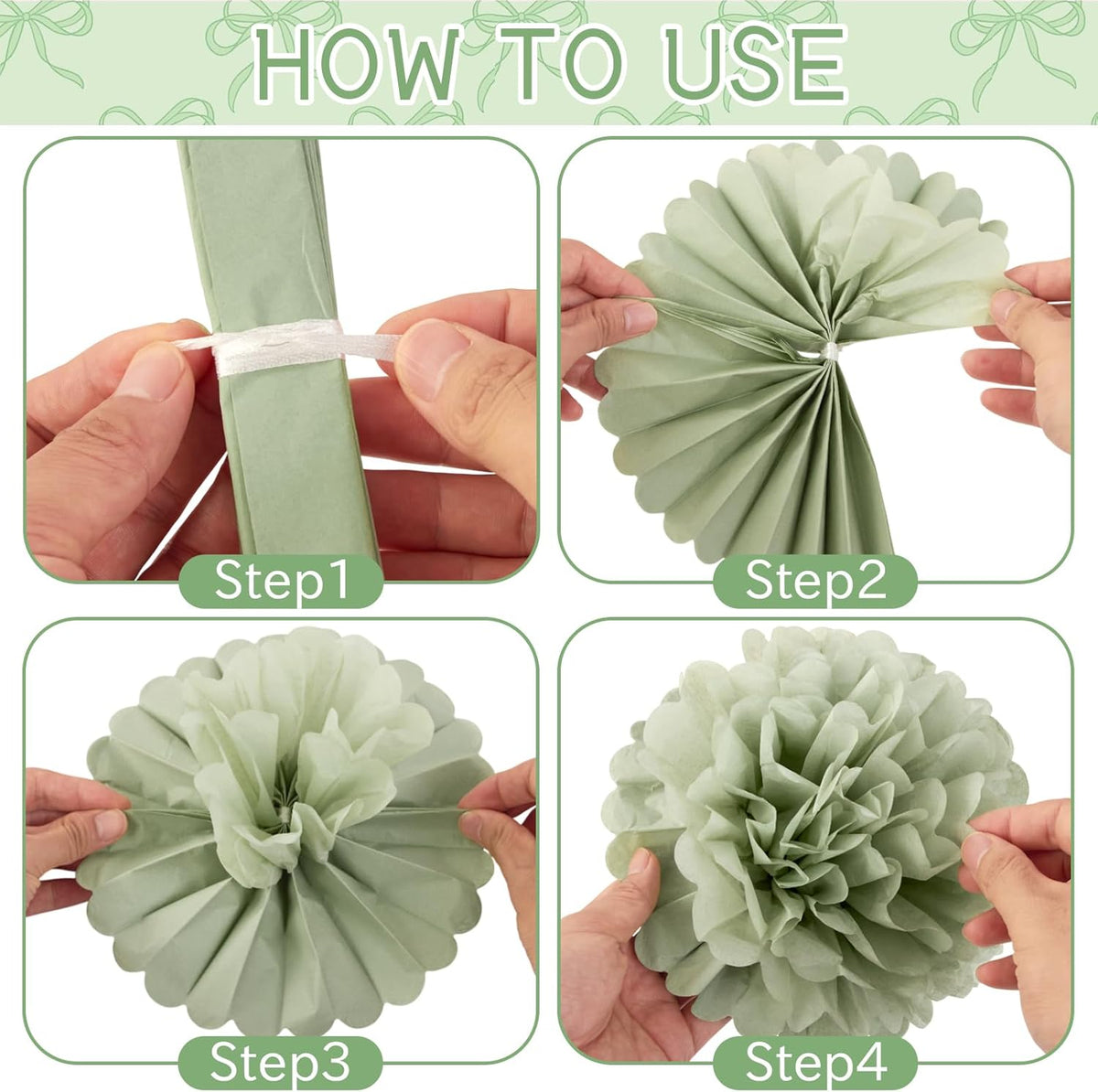 EASY JOY Sage Green Tissue Pom Poms Paper Flowers Decorations Natural Green Boho Hanging Décor for