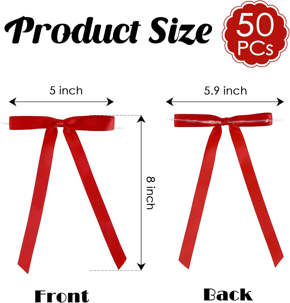 50 PCs Red Bow 5 Inch Long Tail Bows for Gift Wrapping, Easter Bow Party Decorations, Twist Tie