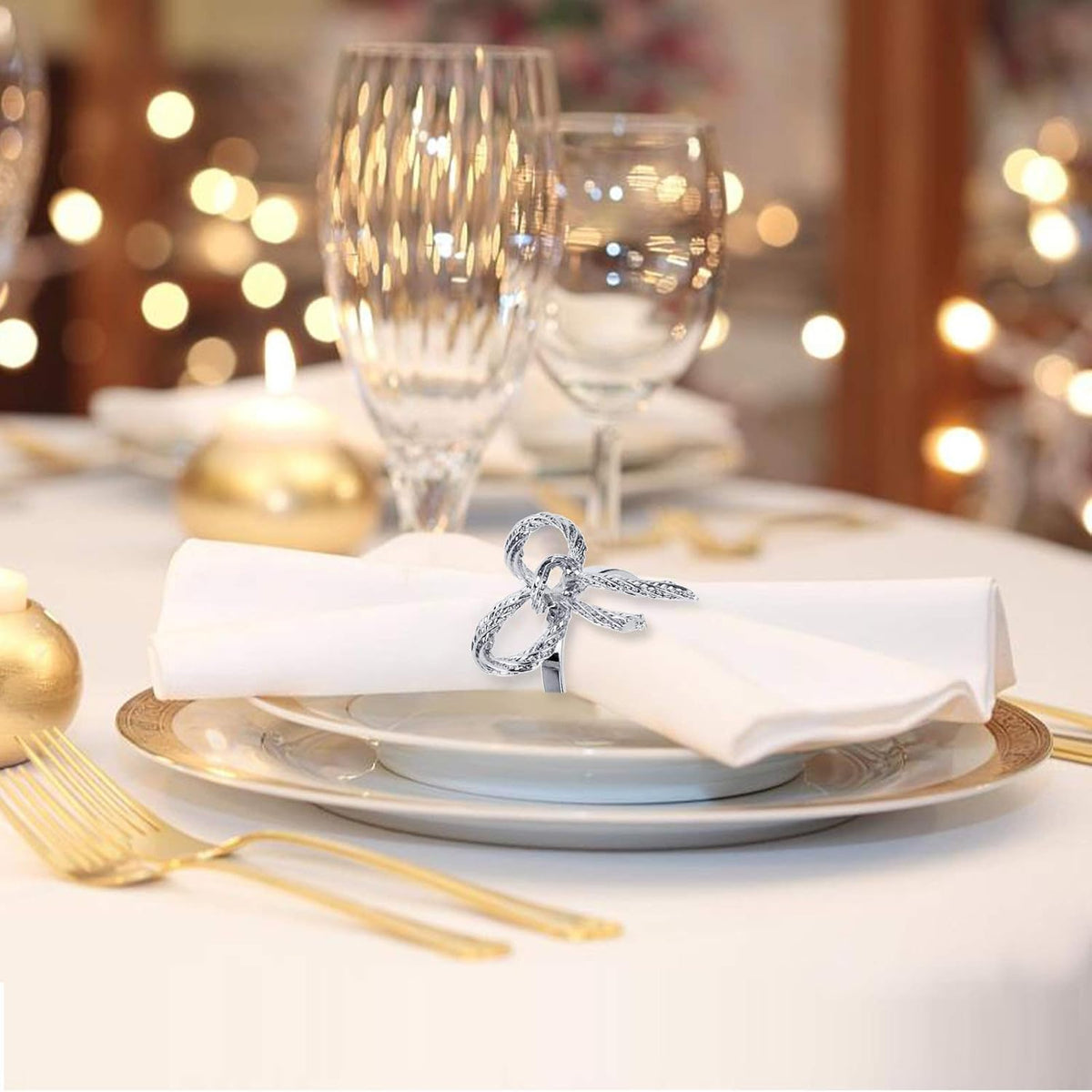 Pack of 6 Napkin Rings Alloy Hollow Out Flower Napkin Holder Dinning Table Napkin Ring for Dinner