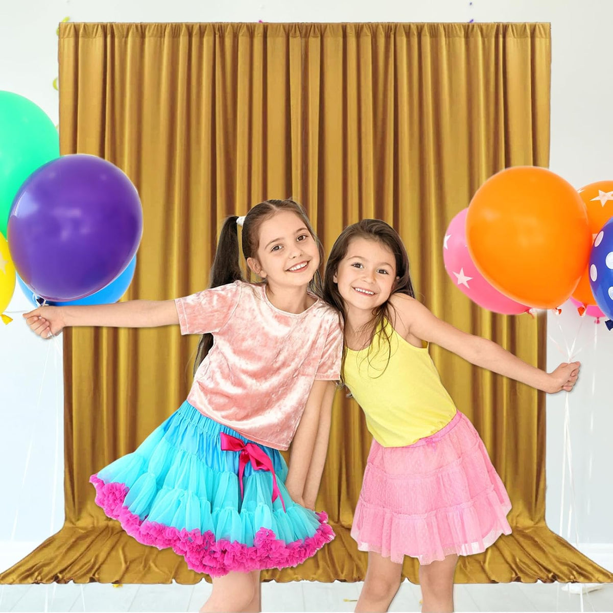 10ft x 10ft Gold Backdrop Curtains for Parties, Fabric Satin Background Curtain with Rod Pockets
