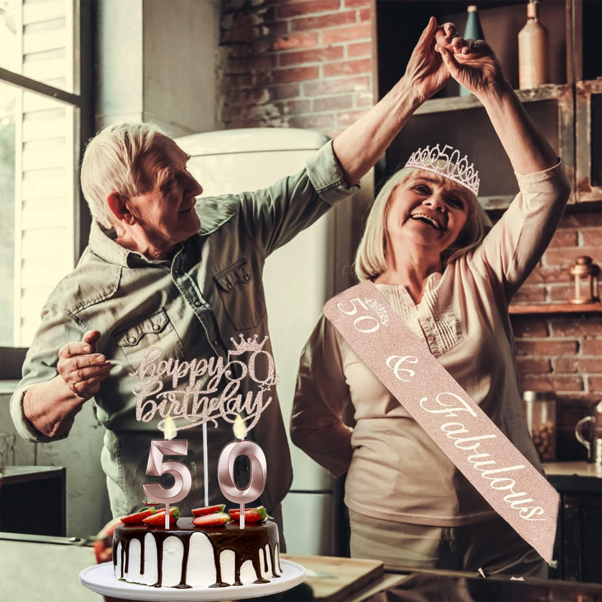 50th Birthday Decorations for Women, Including 50th Birthday Sash and Crown, Cake Topper and