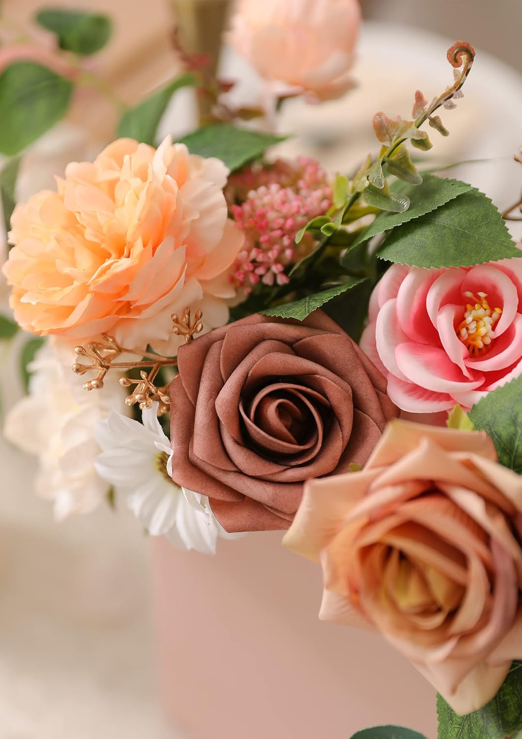 SERRAFLORA Artificial Flowers Combo Box Set Faux Flowers Bulk Flower Leaf with Stems for DIY