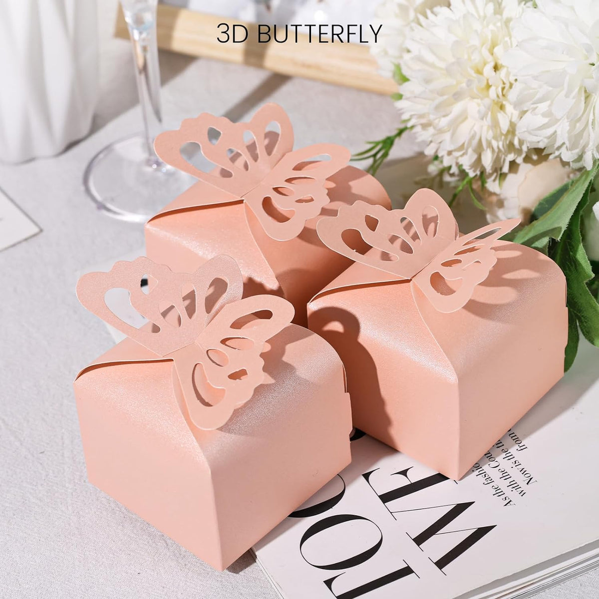 VGOODALL 50PCS Party Favor Boxes, 2.4" x 2.4" x 1.8" 3D Butterfly Candy Boxes Pink Baby Shower