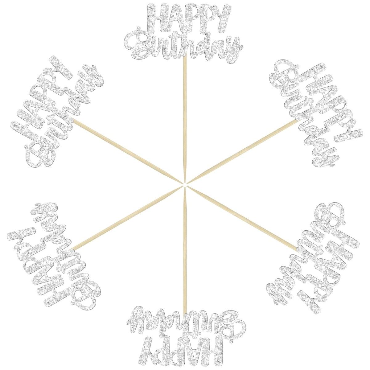 Gyufise 24Pcs Happy Birthday Cupcake Toppers Silver Glitter Birthday Cake Decorations Picks for
